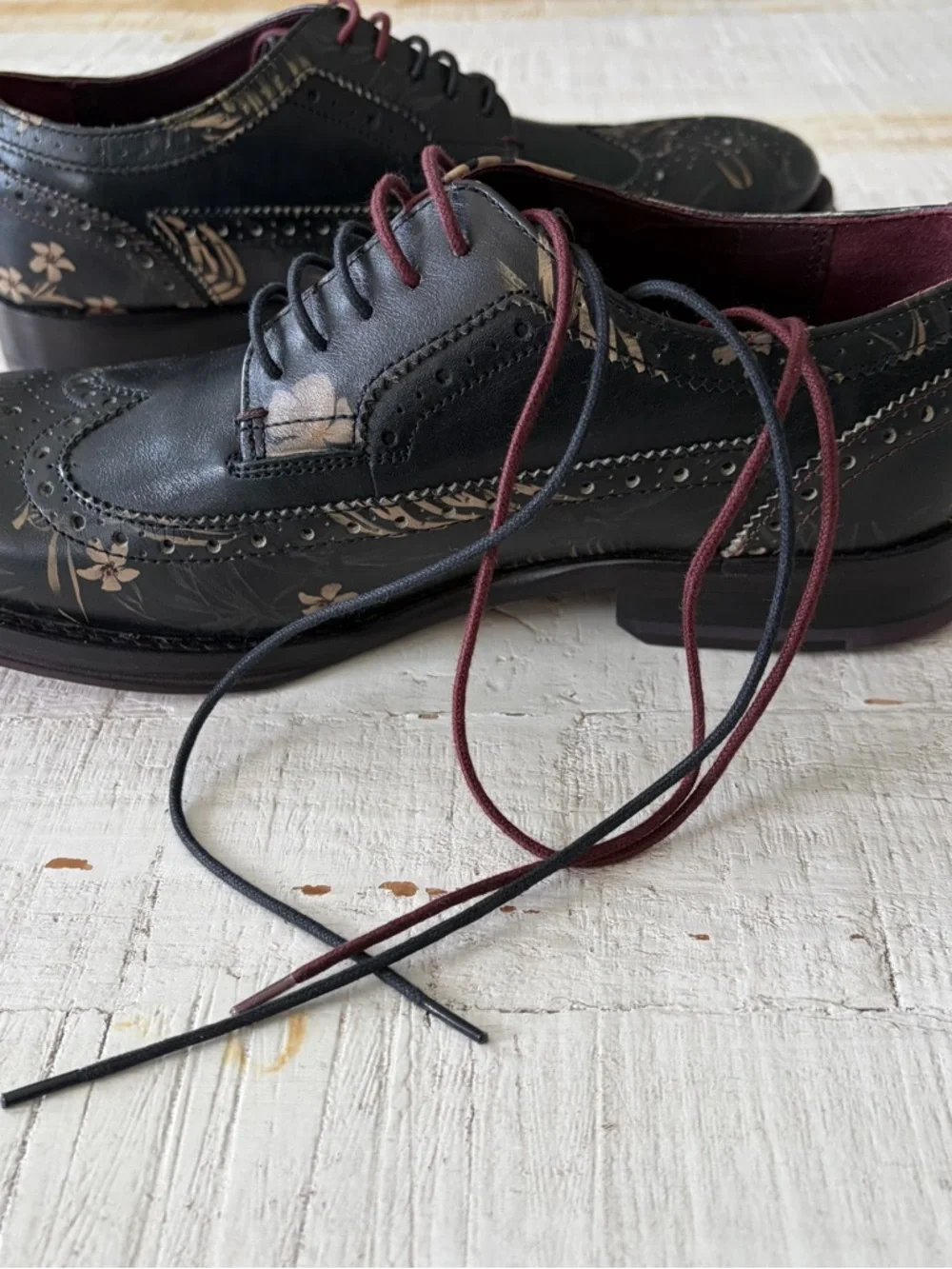 Ted Baker Chorlten Oxford Shoes‎ NEW Men’s size 8 EU 41 Black Leather Floral